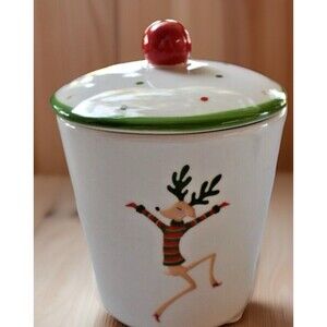 Yankee Candle DANCING REINDEER Christmas Trinket Box w/Lid Ceramic Votive 2012